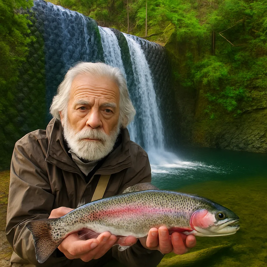 フリックでニジマスの釣果を得た米田.webp