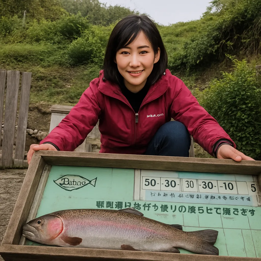 ベリーズ迦葉山でニジマスの釣果を得た女性.webp