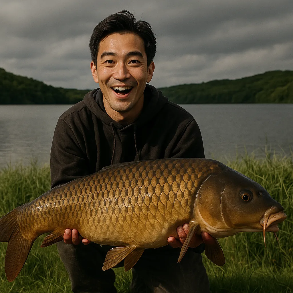 ポロト湖でコイの釣果を得た勝田.webp