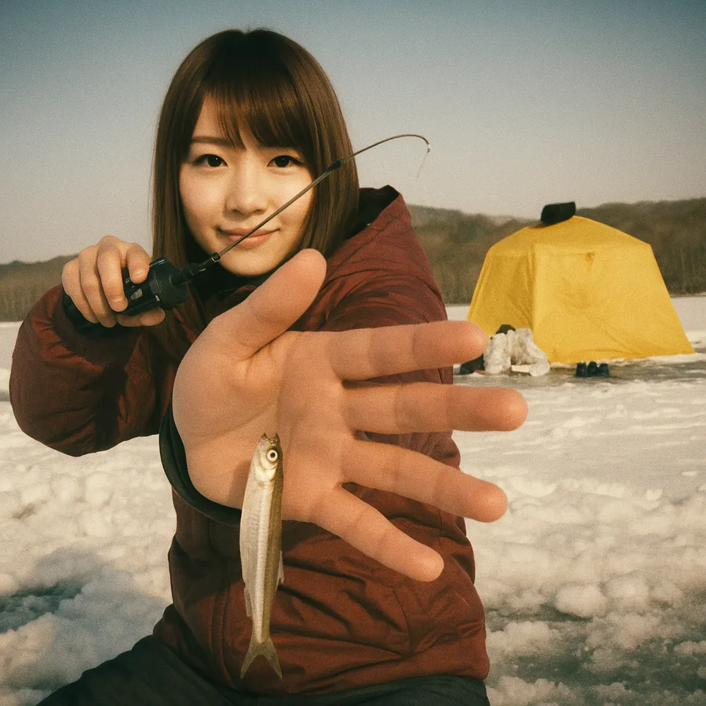 ポロト湖でワカサギの釣果を得た山際.webp