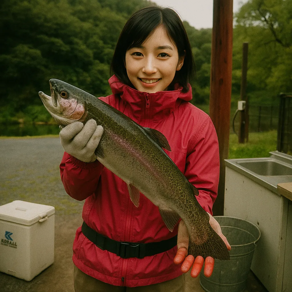 ミッドクリークでニジマスの釣果を得た黒川.webp