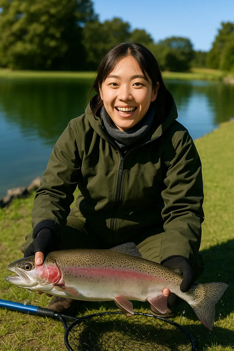 レイクユザキでニジマスの釣果を得た森永.webp