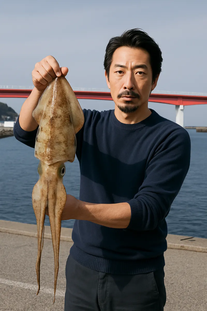 三崎港でアオリイカの釣果を得た佐々木.webp