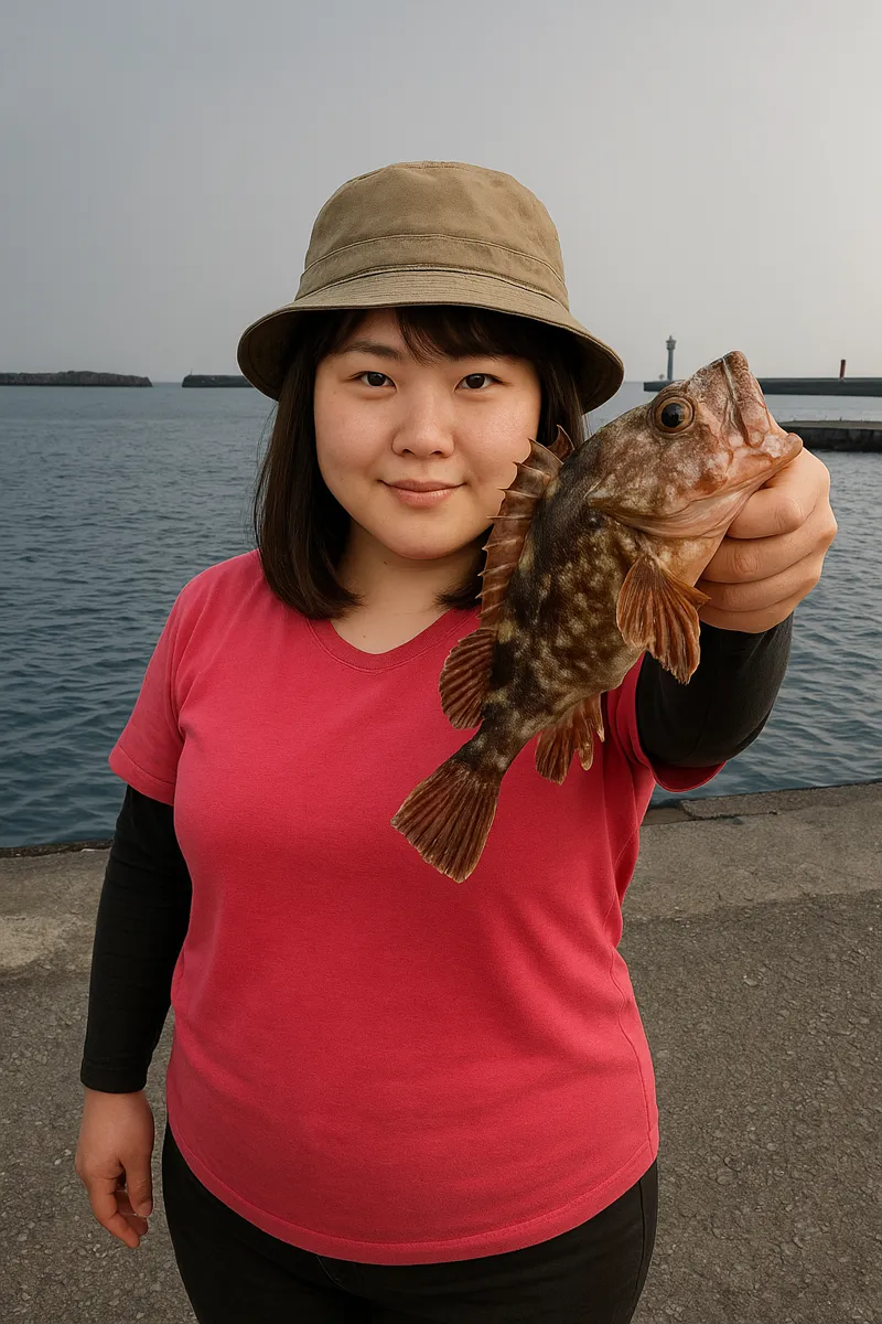 三崎港でカサゴの釣果を得た山際.webp