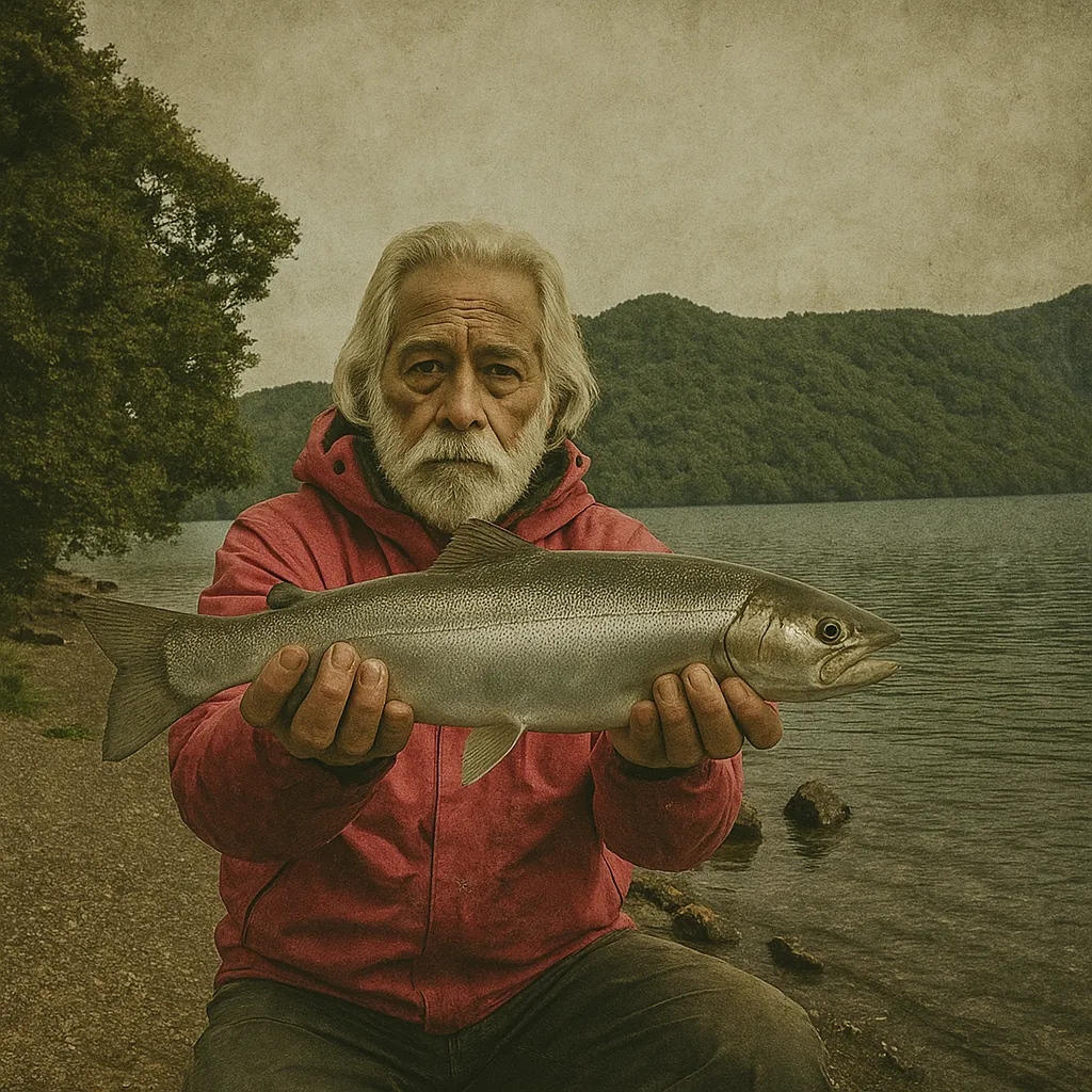 中禅寺湖でホンマスの釣果を得た米田.webp