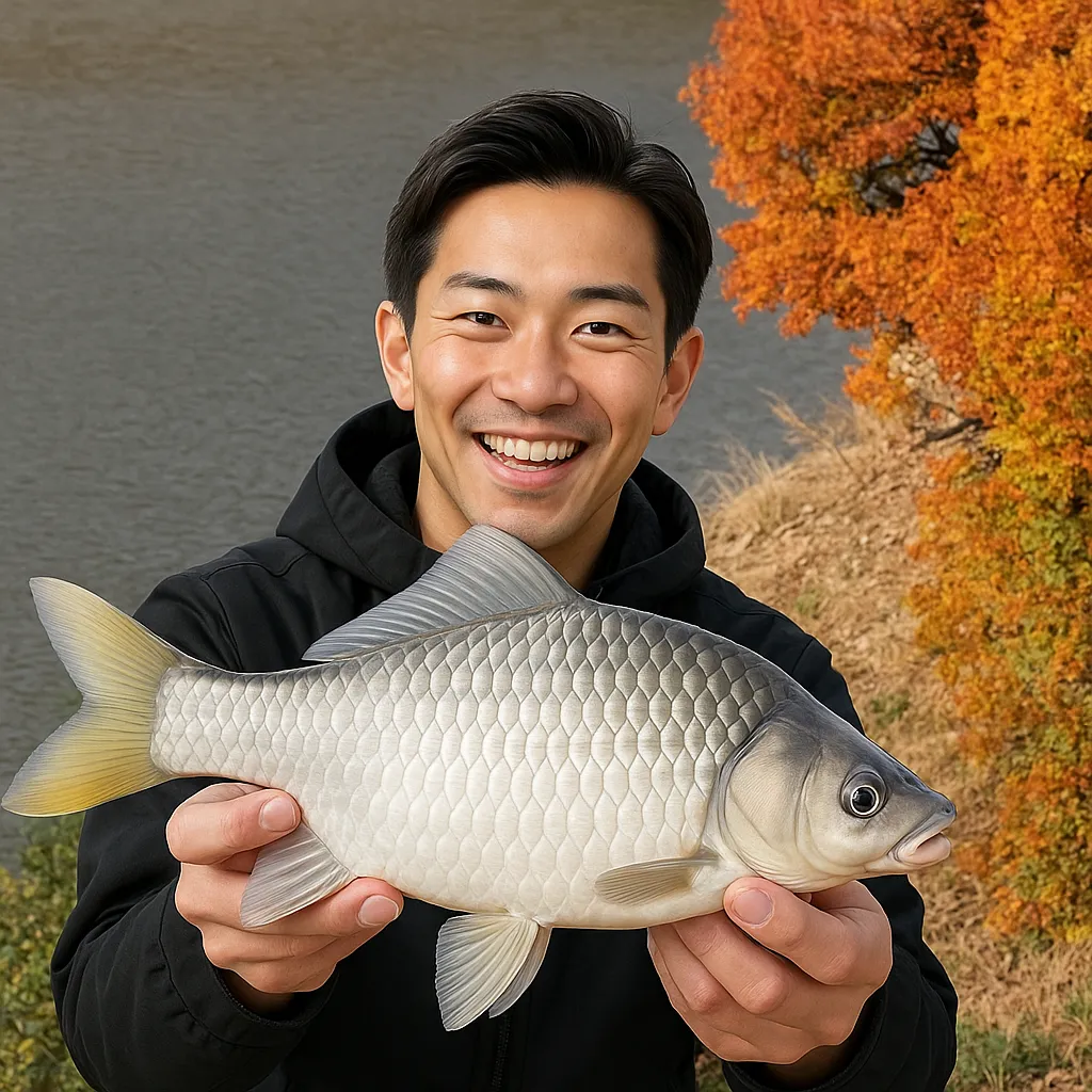 五十里湖でヘラブナの釣果を得た勝田.webp