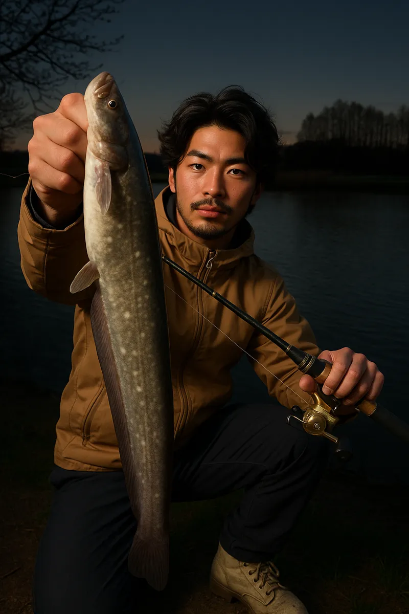 伊佐沼でナマズの釣果を得た澤田.webp