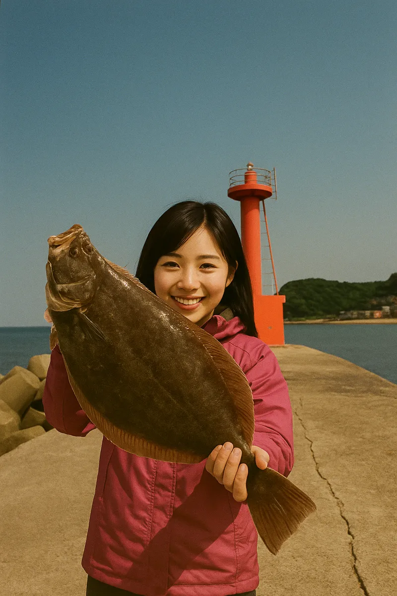 住吉漁港でヒラメの釣果を得た黒川.webp