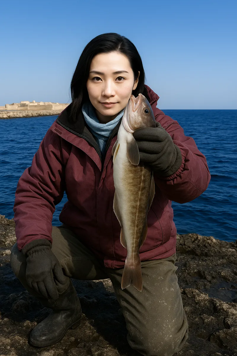 余別漁港でホッケの釣果を得た八重田.webp