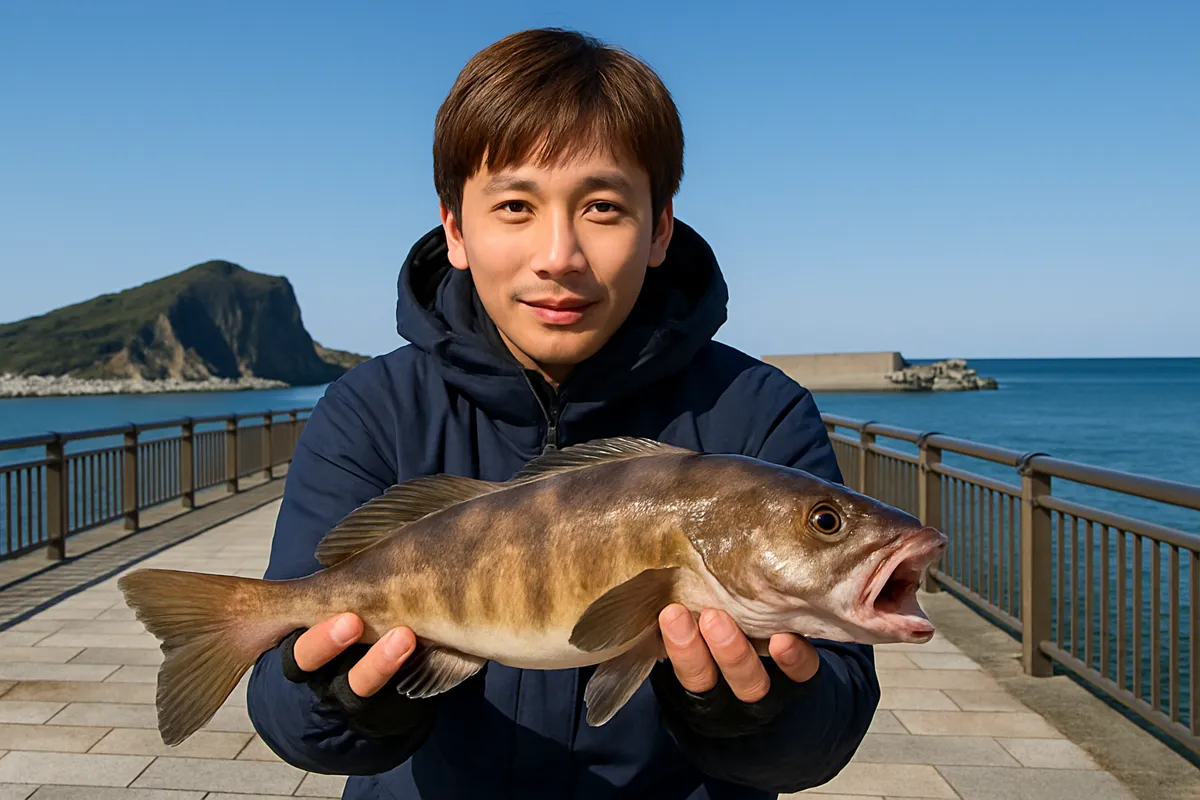 余市河口漁港でホッケの釣果を得た男性.webp