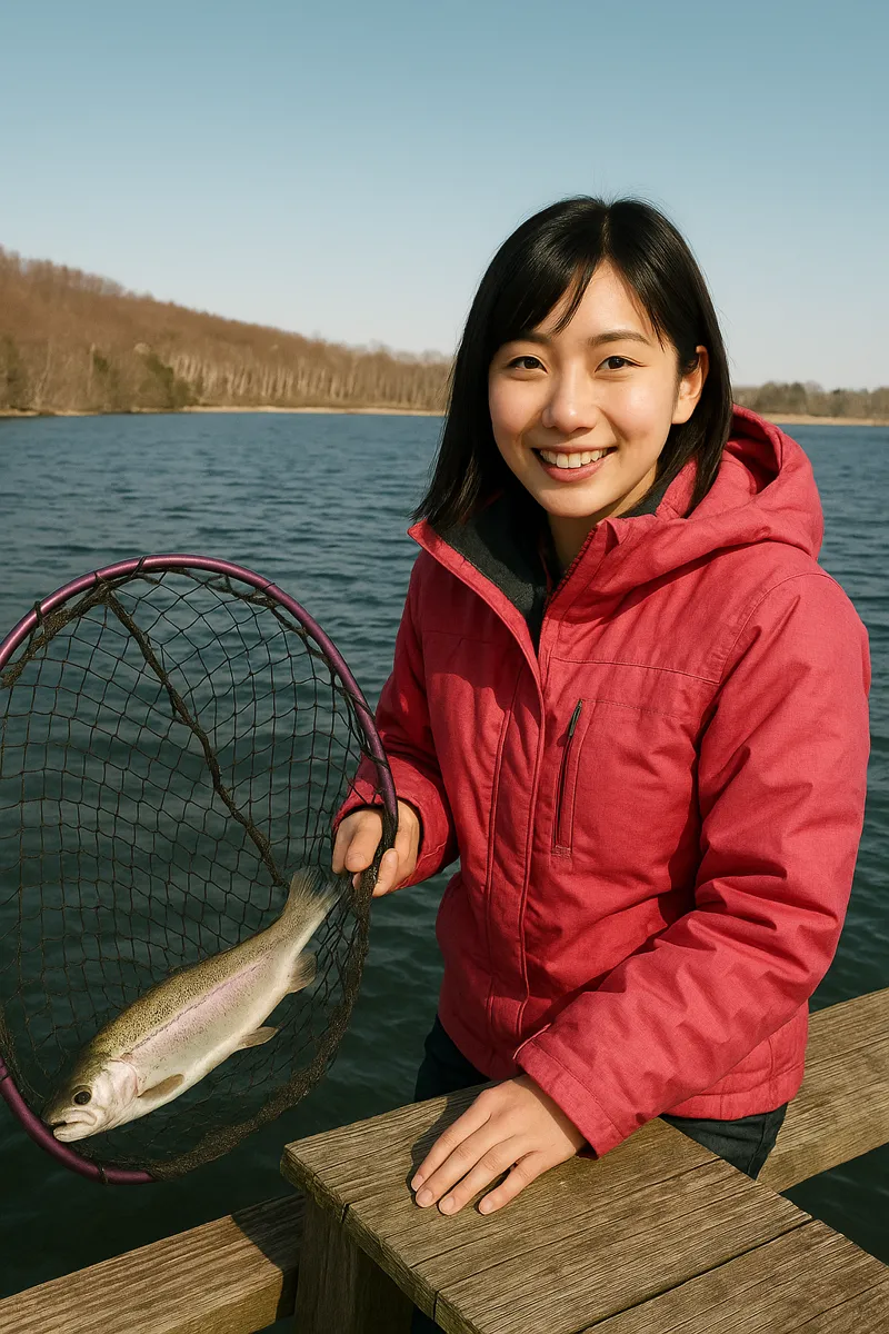 八千穂レイクでニジマスの釣果を得た黒川.webp