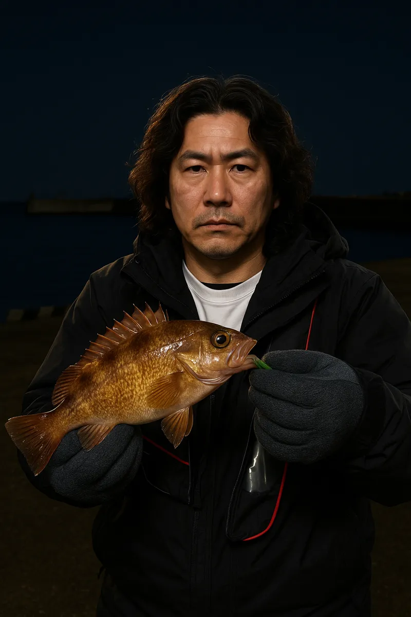 八雲漁港でガヤの釣果を得た岸本.webp