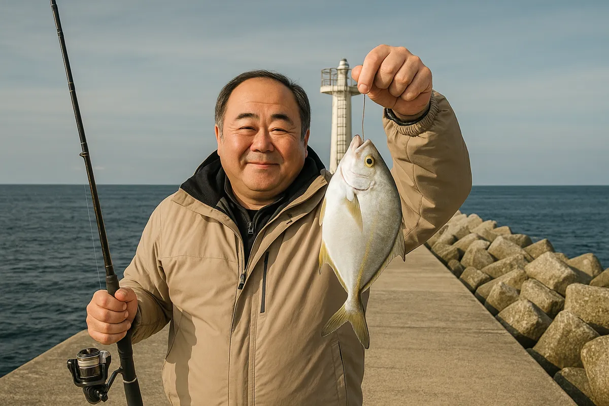 八雲漁港でスナガレイの釣果を得た持田.webp