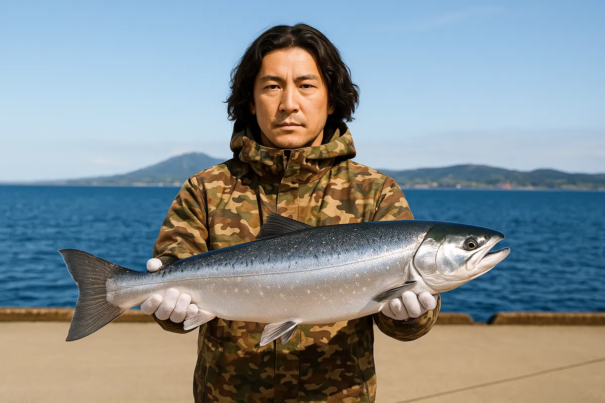 函館港でサクラマスの釣果を得た岸本.webp