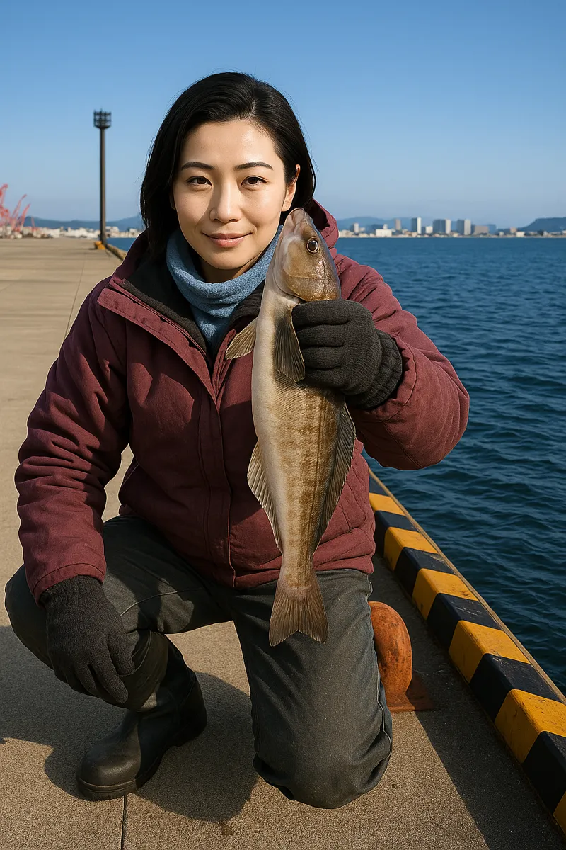 函館港でホッケの釣果を得た八重田.webp