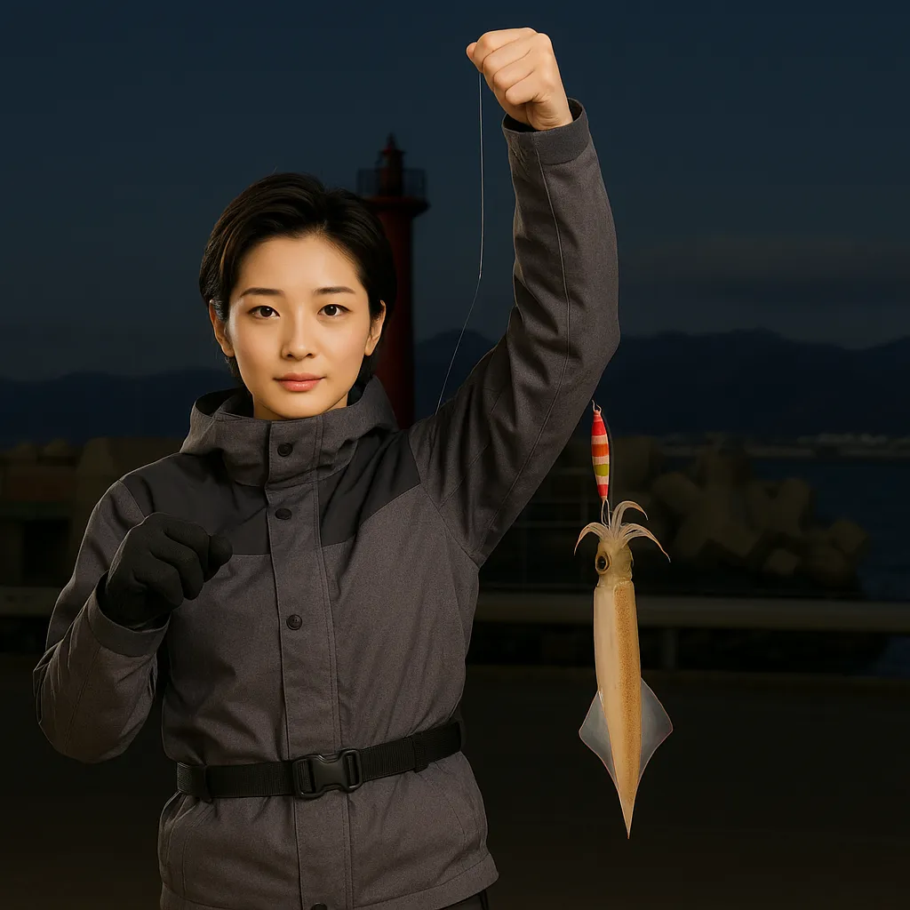 函館漁港でヤリイカの釣果を得た佐伯.webp