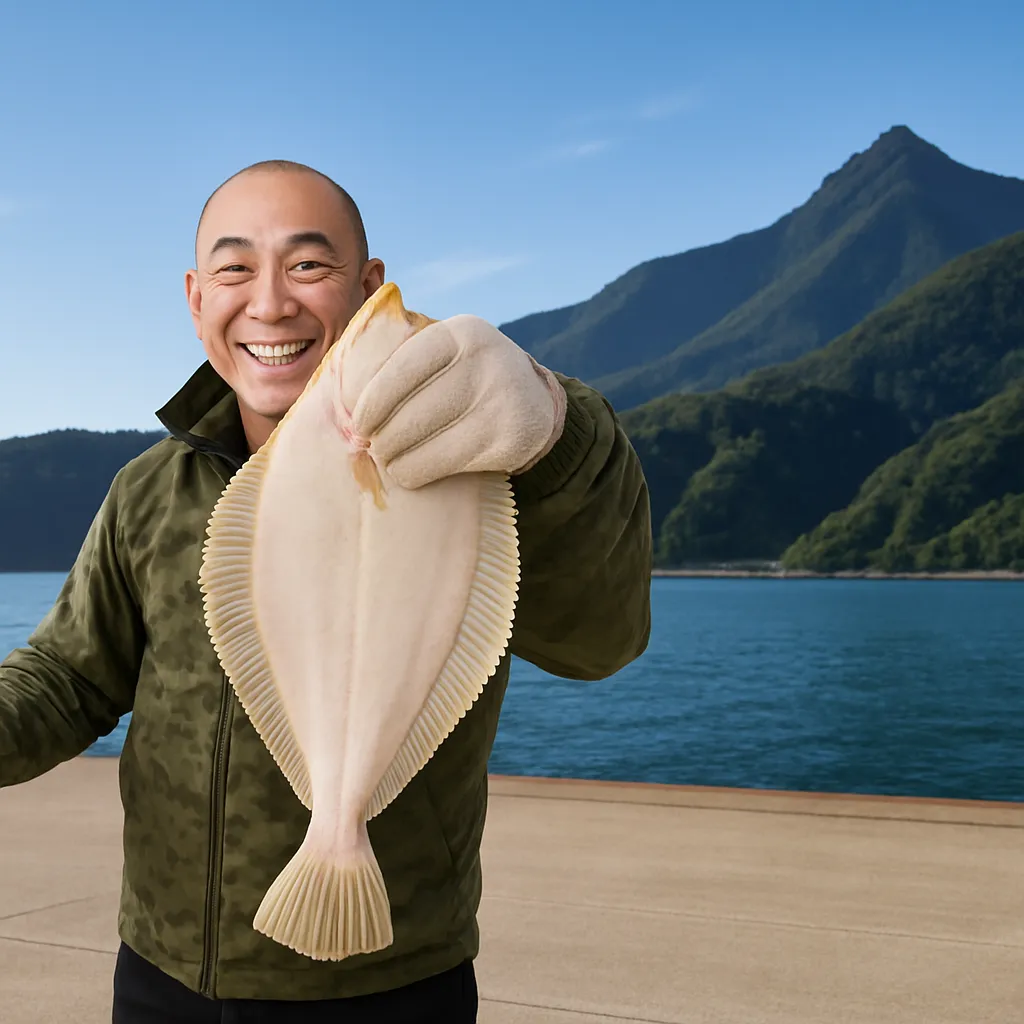 利尻島でカレイの釣果を得たがんだま君.webp