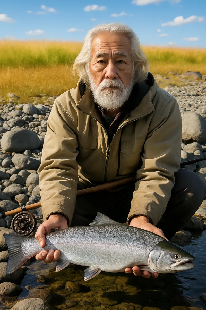 利根川でサクラマスの釣果を得た米田.webp