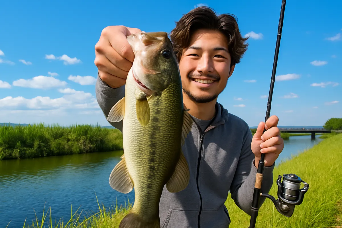 利根川でブラックバスの釣果を得た澤田.webp