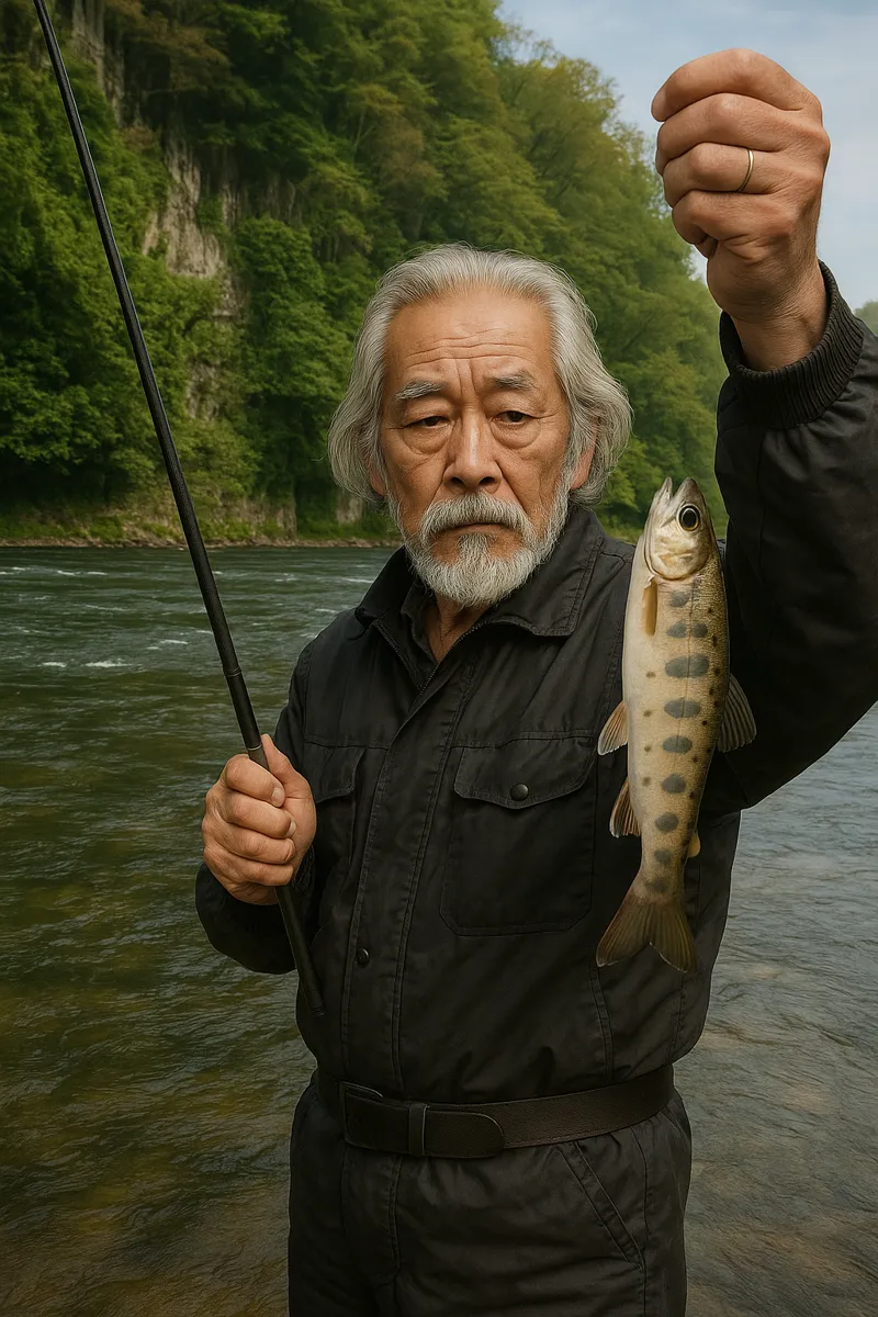 利根川でヤマメの釣果を得た米田.webp