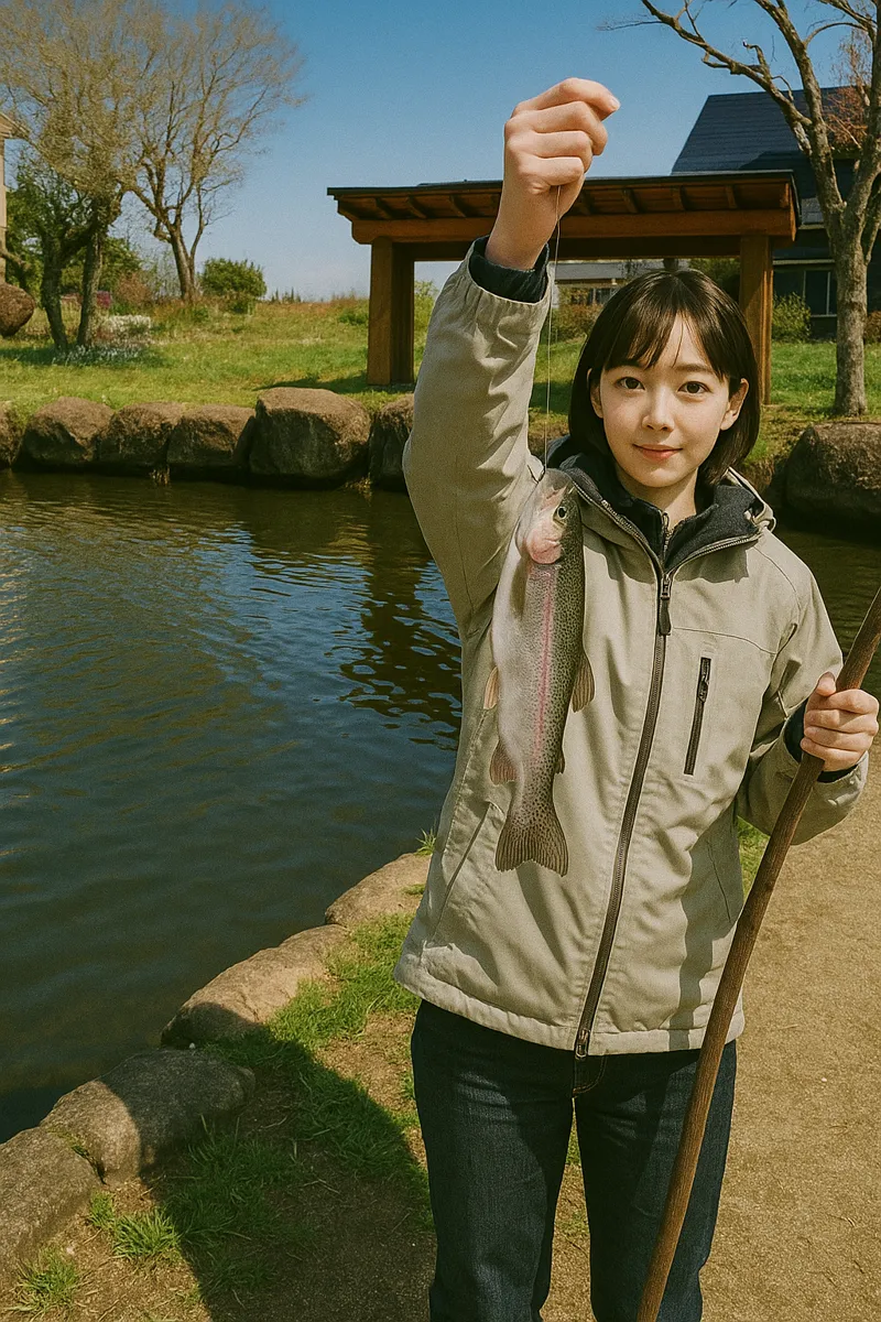 北川遊魚でニジマスの釣果を得た国生.webp