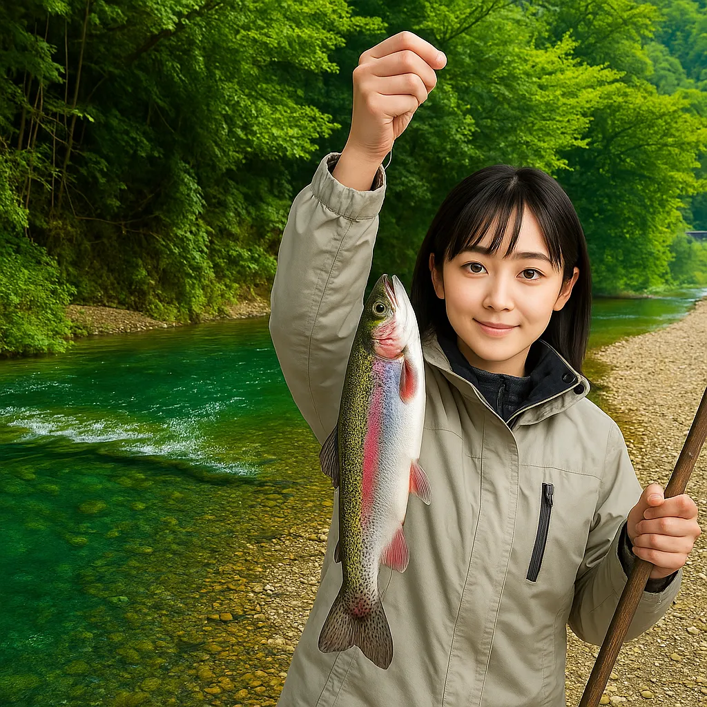 北浅川恩方ます釣場でニジマスの釣果を得た国生.webp