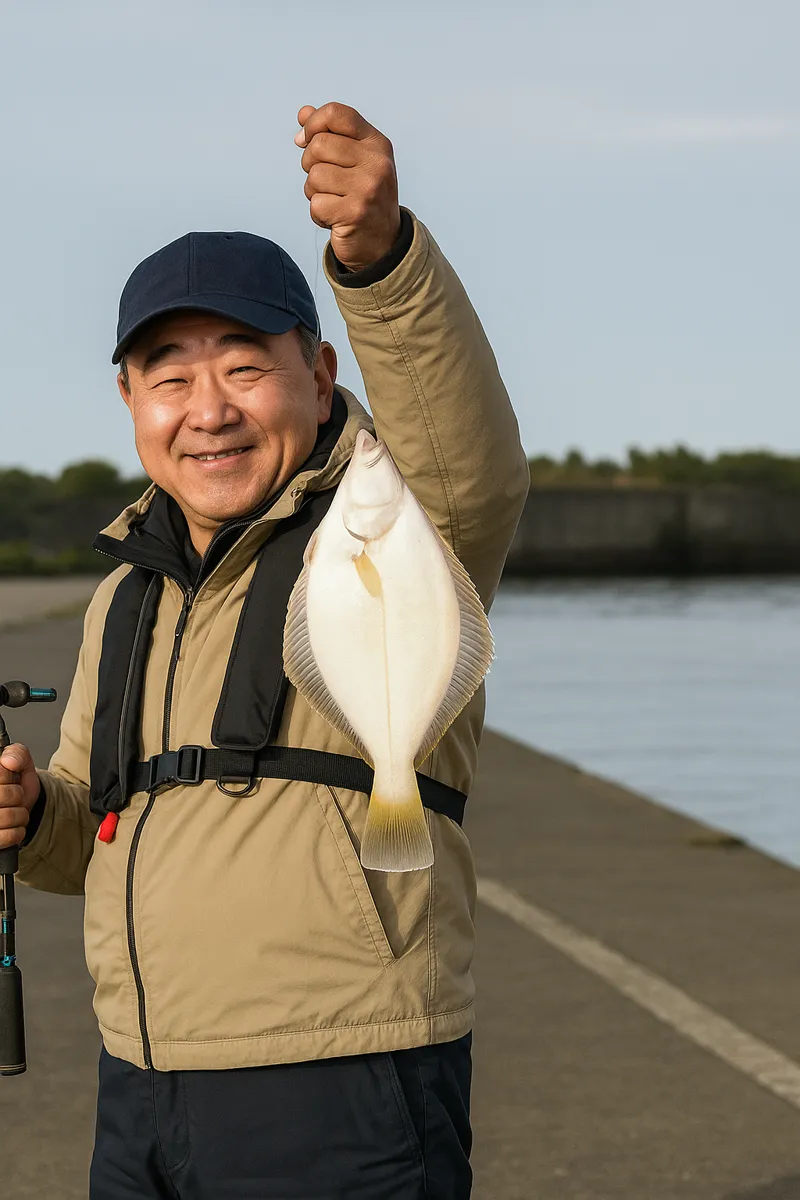 十勝港でカレイの釣果を得た持田.webp