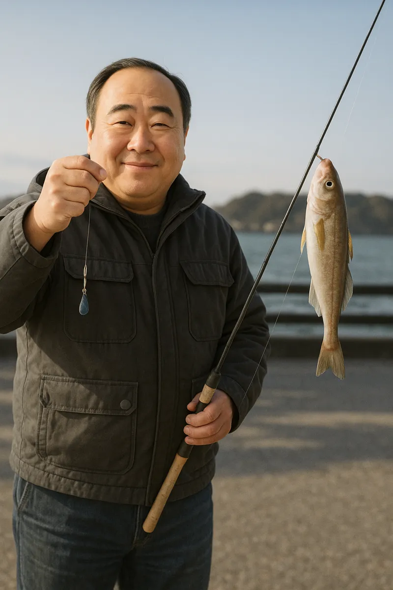 千代ノ浦マリンパークでコマイの釣果を得た持田.webp
