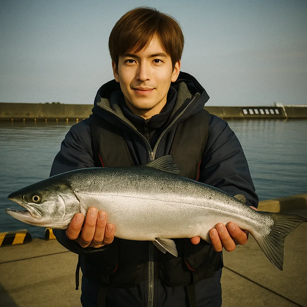 千代ノ浦港でカラフトマスの釣果を得た久良木.webp