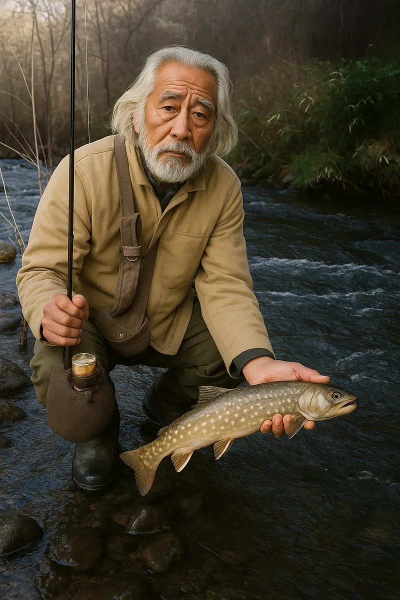 千曲川でイワナの釣果を得た米田.webp