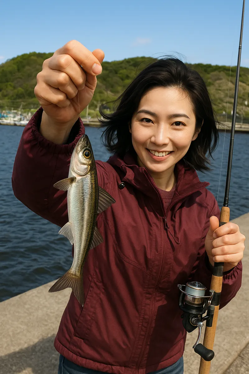 厚内漁港でキュウリウオの釣果を得た八重田.webp