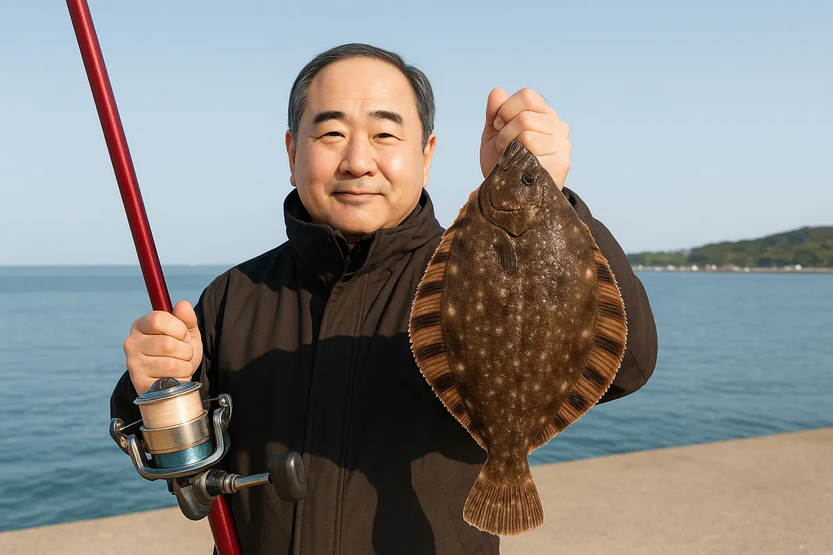 厚岸漁港でカワガレイの釣果を得た持田.webp