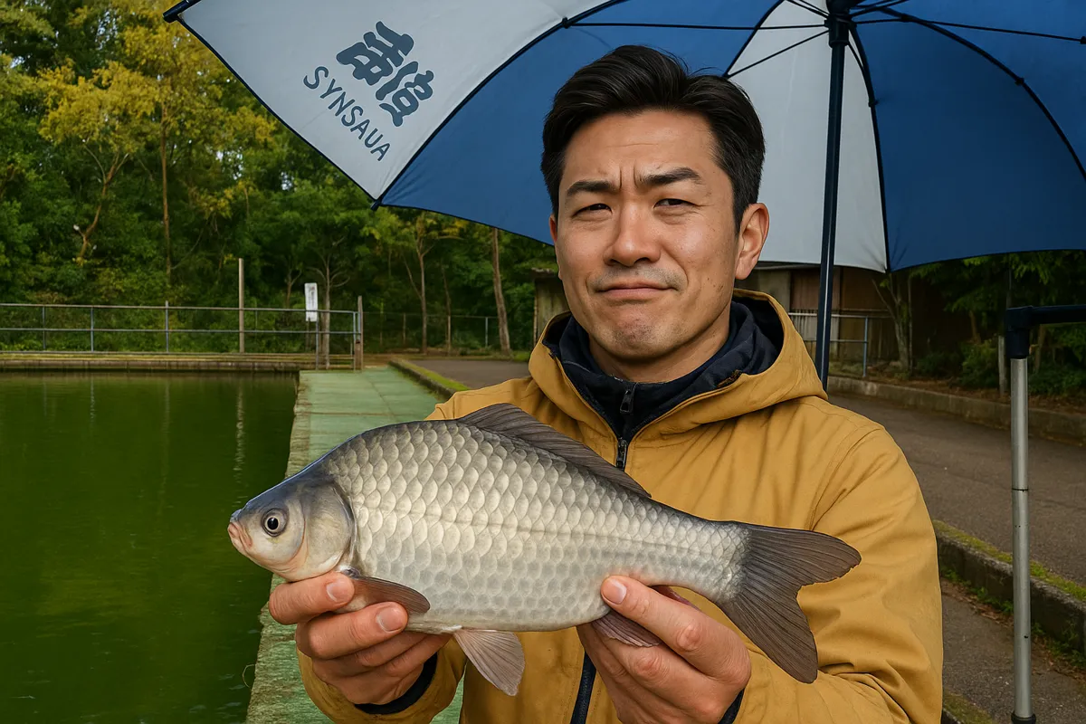 友部湯崎湖でヘラブナの釣果を得た勝田.webp