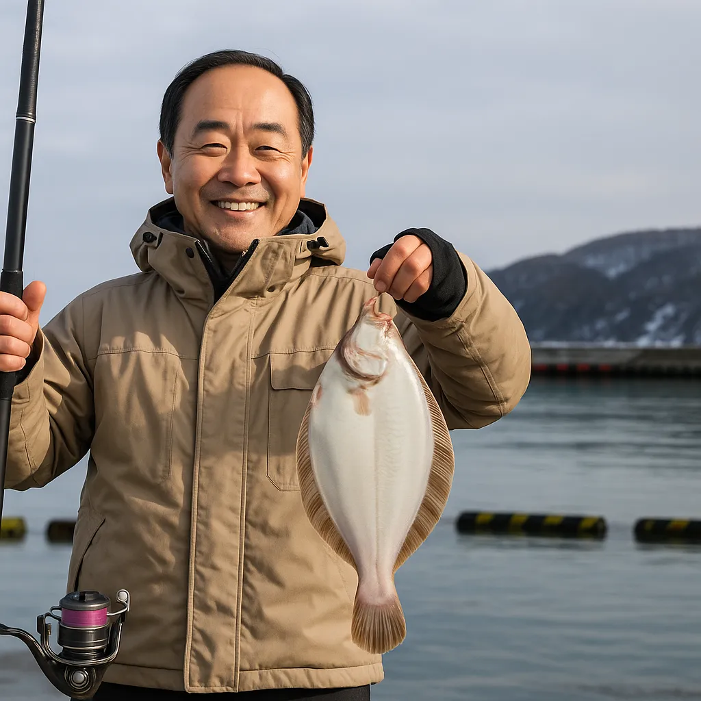 古平漁港でクロガシラカレイの釣果を得た持田.webp