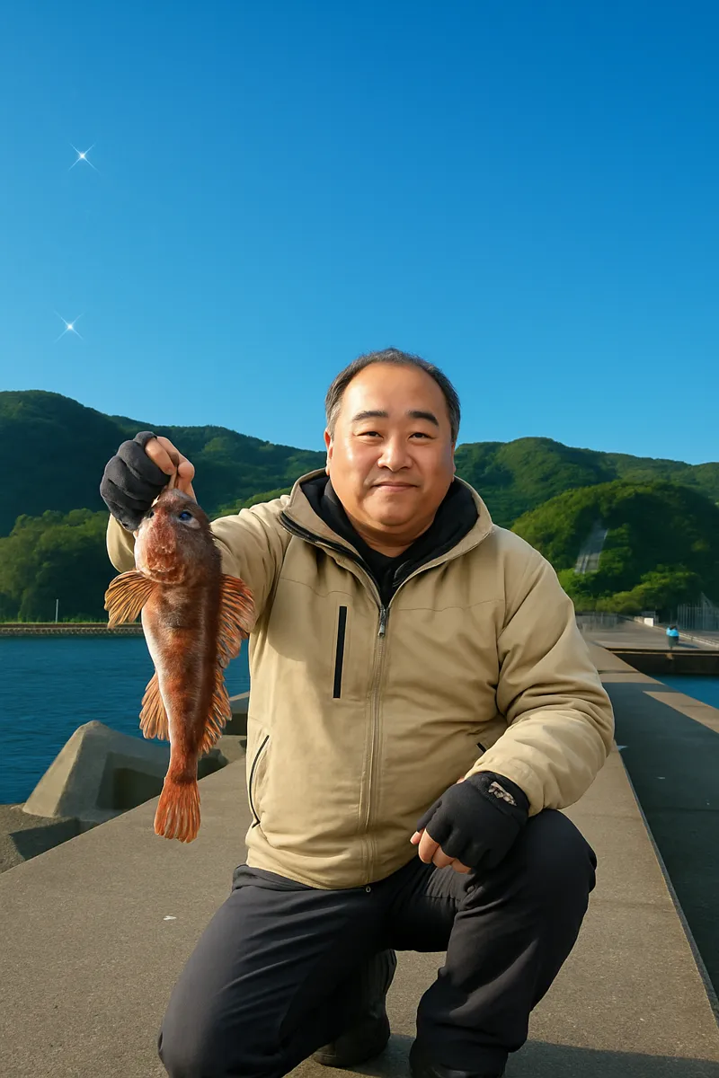 古部漁港でカジカの釣果を得た持田.webp