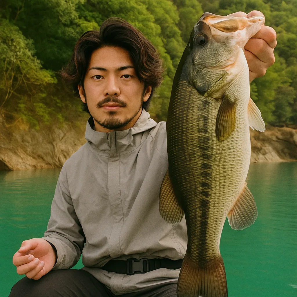 合川ダムでブラックバスの釣果を得た澤田.webp