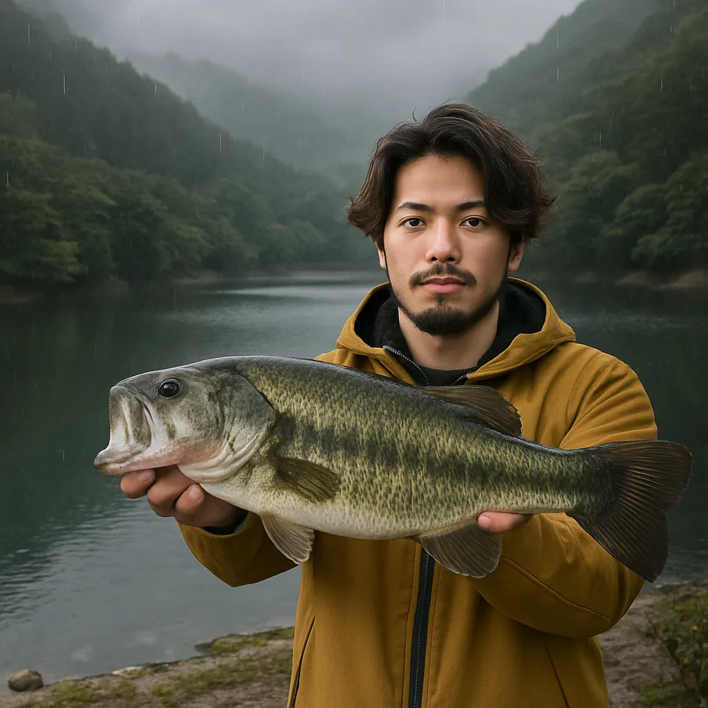 君ヶ野ダムでブラックバスの釣果を得た澤田.webp