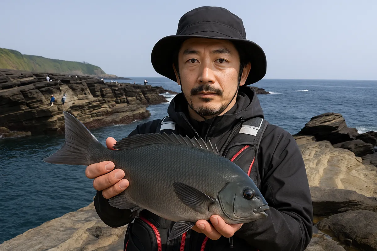 城ヶ島でメジナの釣果を得た佐々木.webp
