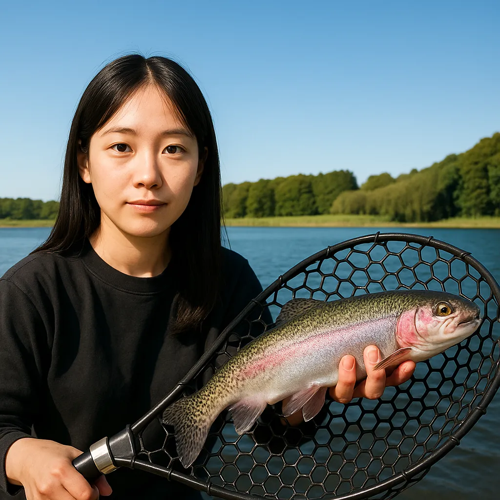 増井熊本養魚場でニジマスの釣果を得た森永.webp