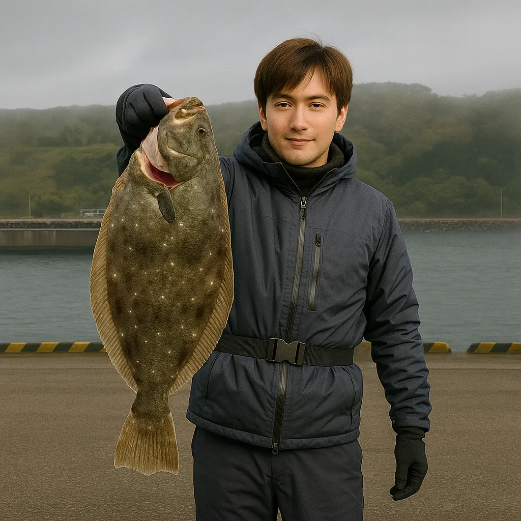 増毛港でヒラメの釣果を得た久良木.webp