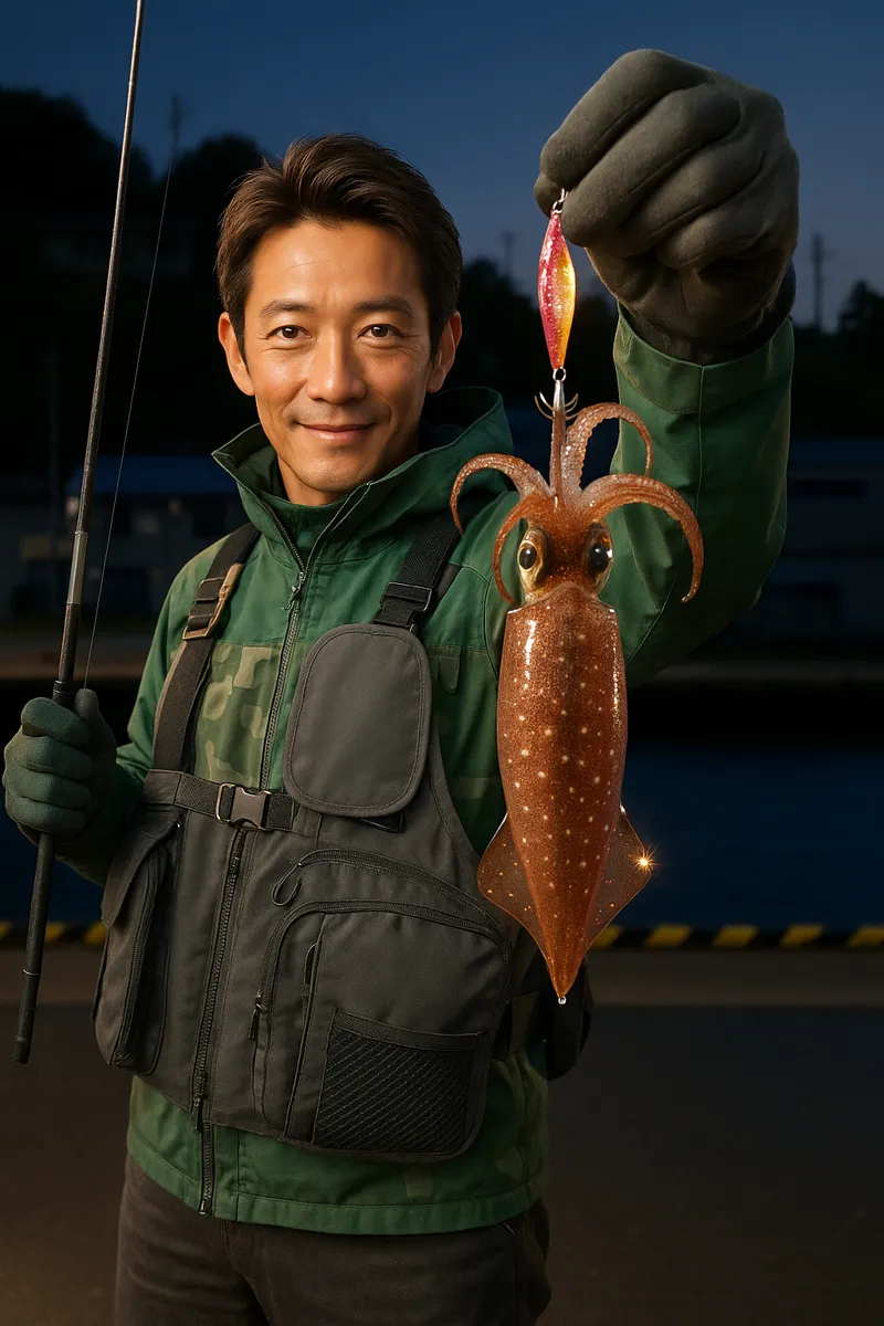増毛港でマメイカの釣果を得た亀岡.webp