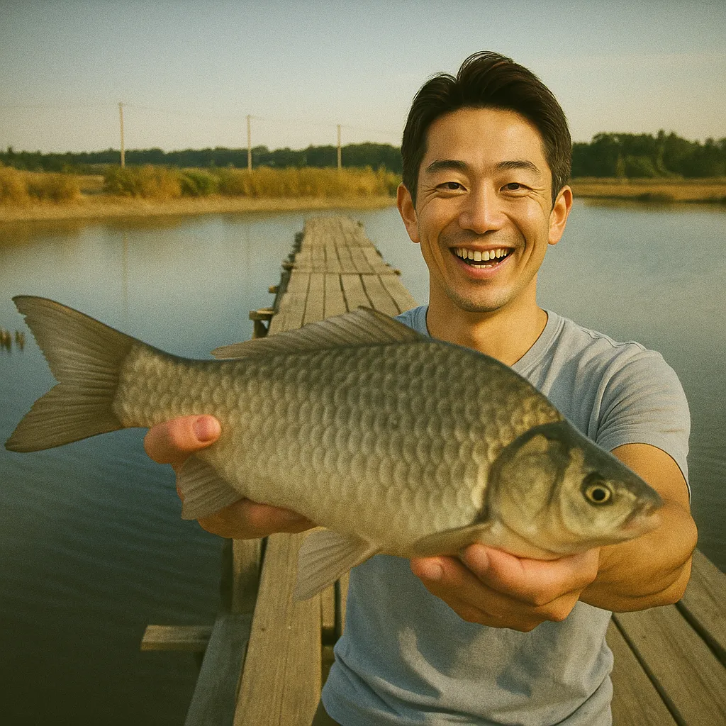 多々良沼でヘラブナの釣果を得た勝田.webp