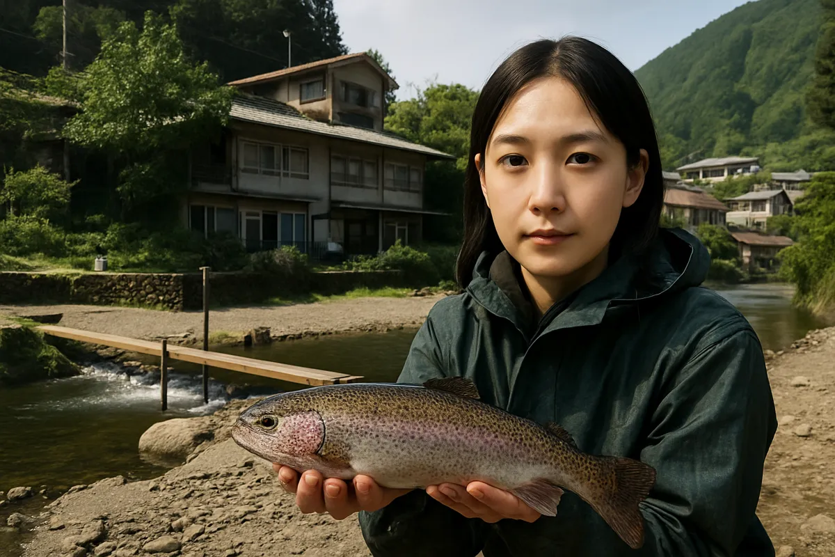 大丹波川国際虹ます釣り場でニジマスの釣果を得た森永.webp