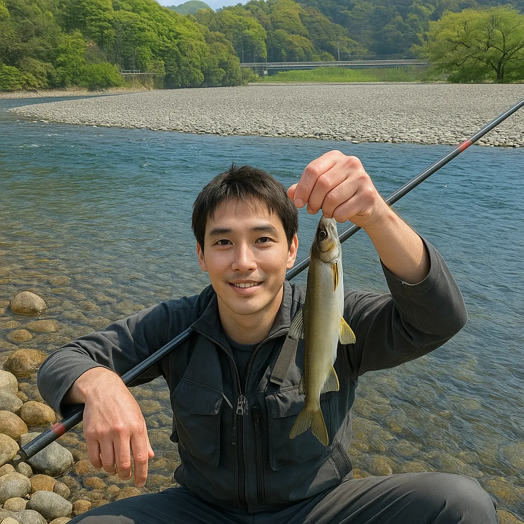 大井川でアユの釣果を得た新崎.webp
