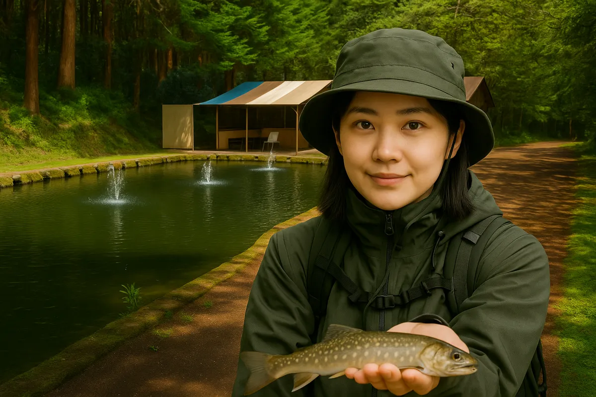大山フィッシングセンターでイワナの釣果を得た森永.webp