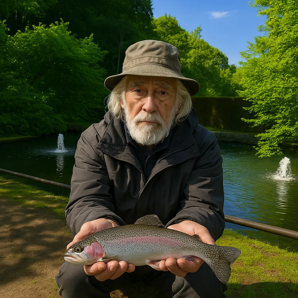 大山フィッシングセンターでニジマスの釣果を得た米田.webp