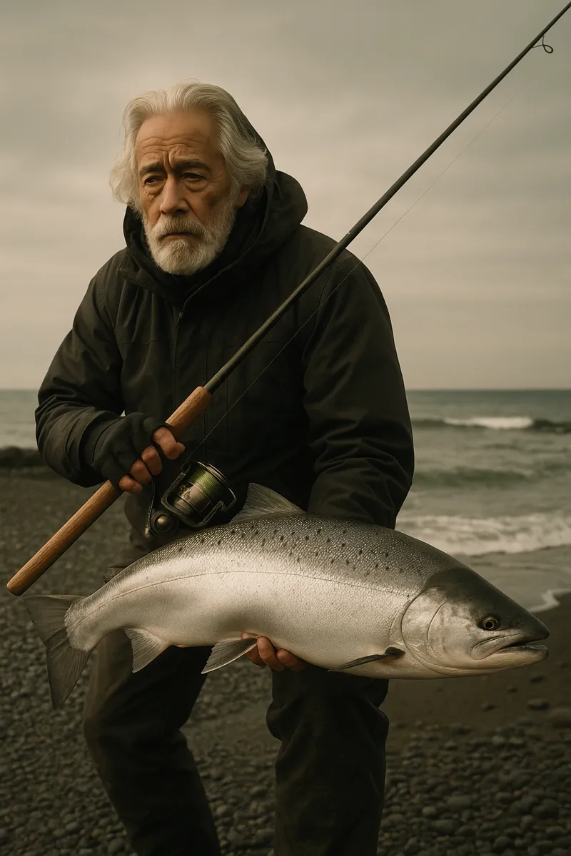 大平海岸でサクラマスの釣果を得た米田.webp