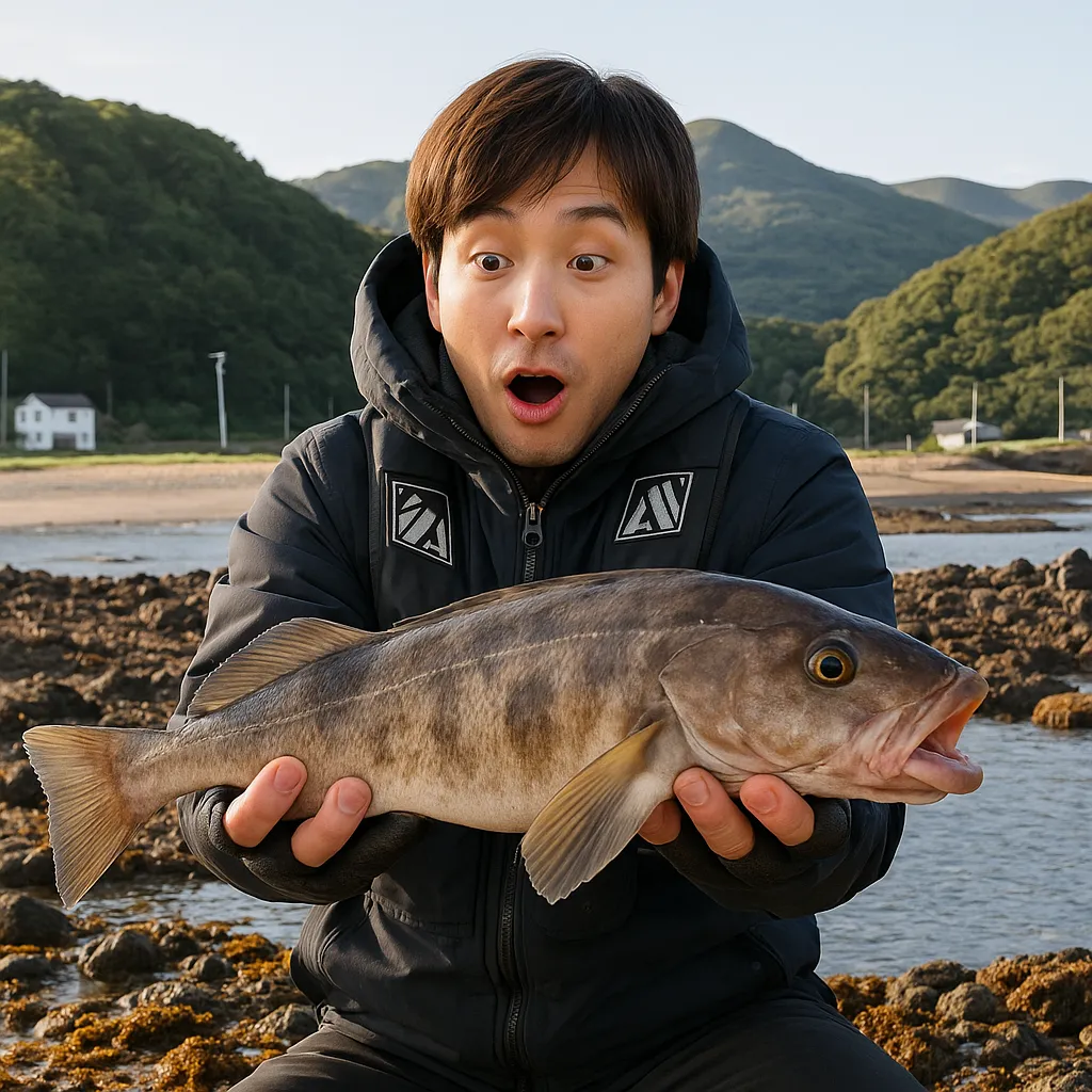 大平海岸でホッケの釣果を得た男性.webp