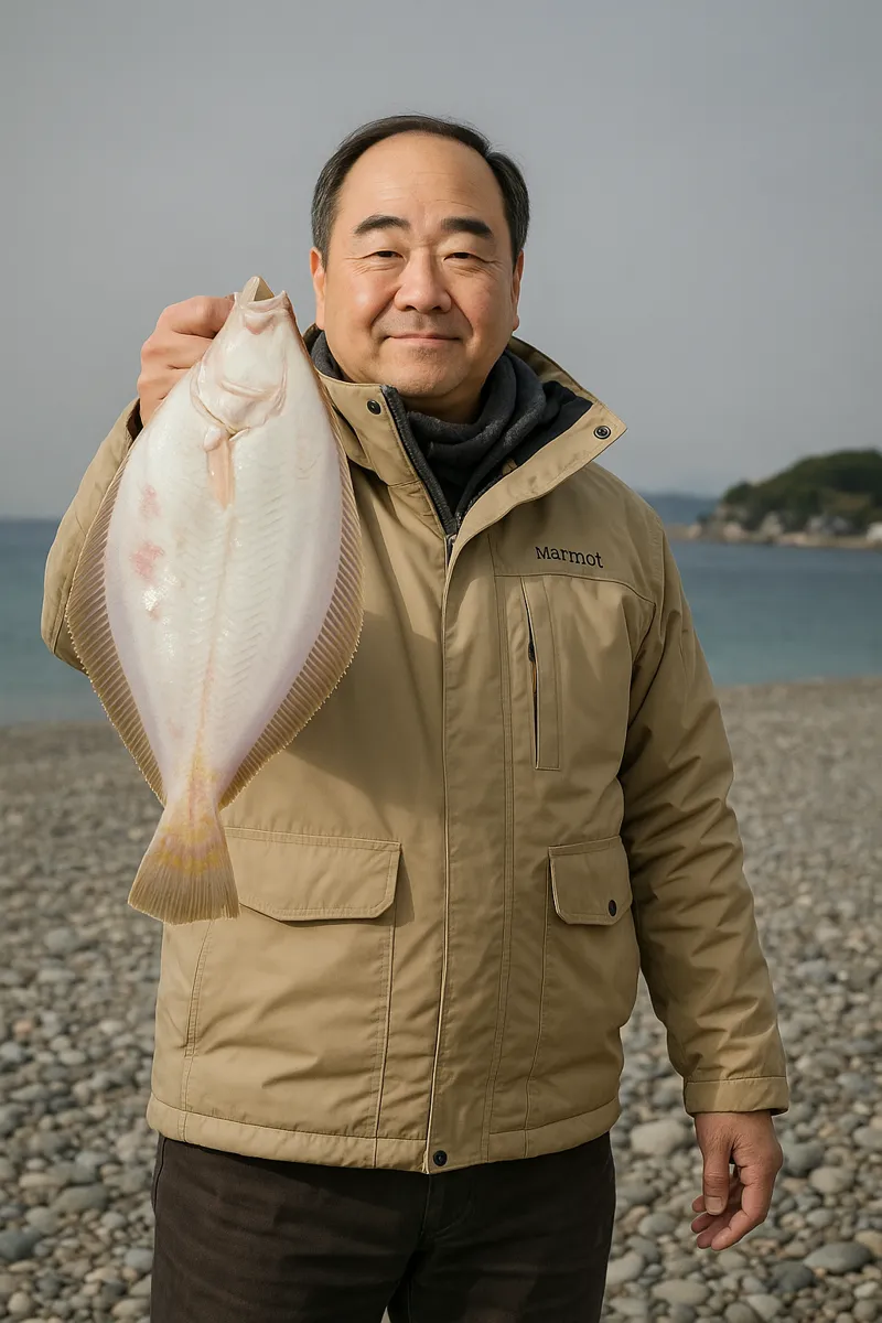 大平海岸でマガレイの釣果を得た持田.webp