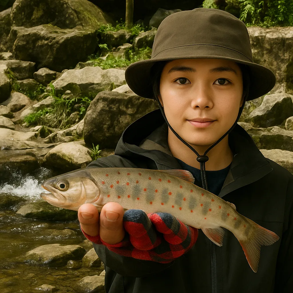 天城国際鱒釣場でアマゴの釣果を得た森永.webp